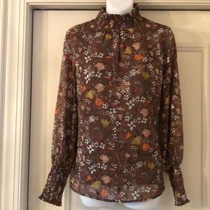 Jade by Melody Tam floral smocked blouse sz M
